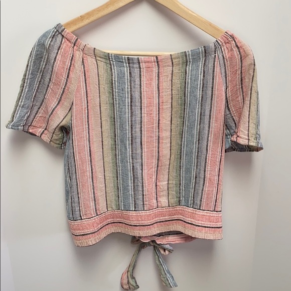 2/$30 DREW Anthro Linen Pastel Rainbow Stripe Top - Picture 3 of 8